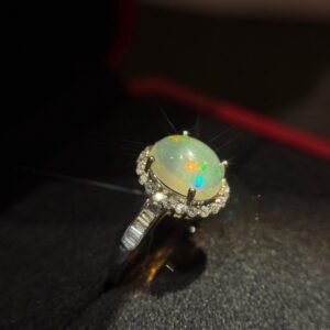 Natural Opal Ring – 10mm x 8mm Round Opal with Stunning Fireplay, Set in 925 Sterling Silver | Dazzling Fine Jewelry