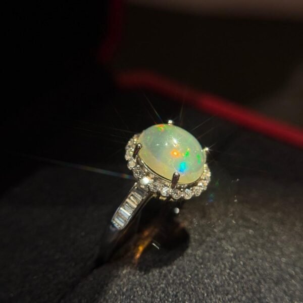 Natural Opal Ring – 10mm x 8mm Round Opal with Stunning Fireplay, Set in 925 Sterling Silver | Dazzling Fine Jewelry