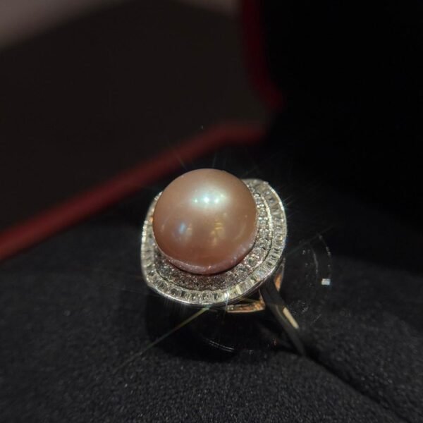 Natural Pearl Ring – 10mm Round Pearl Set in 925 Sterling Silver with Sparkling Zircon Accents | Elegant Fine Jewelry