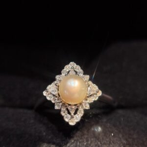 Natural Pearl Ring – 2.25 Carat Round Pearl in 925 Sterling Silver with Zircon Accents | Elegant Handmade Jewelry for Women