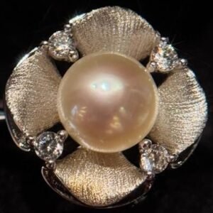 Natural Pearl Stud Earrings for Women, 2.4 Carat Round Pearl, 925 Sterling Silver with Brushed Finish & Cubic Zirconia Accents – Elegant Jewelry Gift