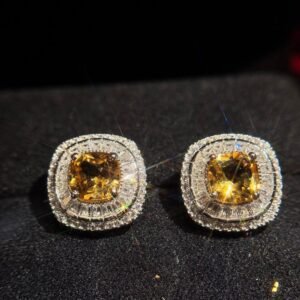 Natural Citrine Earrings – 2 Carat Cushion-Cut Citrine Set in 925 Sterling Silver with Sparkling Zircon Accents | Elegant Fine Jewelry
