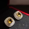 Natural Citrine Earrings – 2 Carat Cushion-Cut Citrine Set in 925 Sterling Silver with Sparkling Zircon Accents | Elegant Fine Jewelry - 图片 2