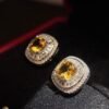 Natural Citrine Earrings – 2 Carat Cushion-Cut Citrine Set in 925 Sterling Silver with Sparkling Zircon Accents | Elegant Fine Jewelry - 图片 3