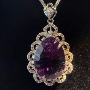 Natural Amethyst Pendant Necklace – 5.2 Carat Pear-Shaped Amethyst Set in 925 Sterling Silver with Sparkling Zircon Accents | Elegant Fine Jewelry