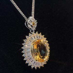 Natural Citrine Birthstone Pendant – 5.43 Carat Oval-Cut Citrine in 925 Sterling Silver with Zircon Accents | November Birthstone Jewelry Gift