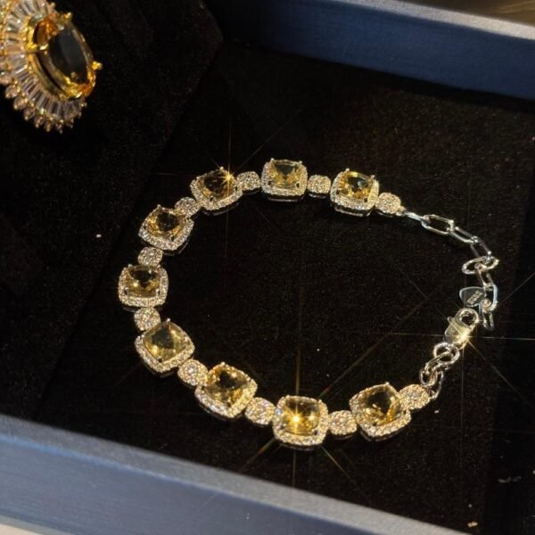 Natural Citrine Bracelet – 8 Carat Cushion-Cut Citrine Stones Set in 925 Sterling Silver with Sparkling Zircon Accents | Elegant Handmade Jewelry