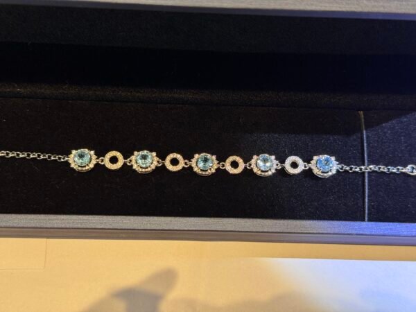 3 Carat Natural Swiss Blue Topaz Bracelet in 925 Silver - Round Cut November Birthstone Adjustable Chain, Healing Crystal Gift for Women & Men